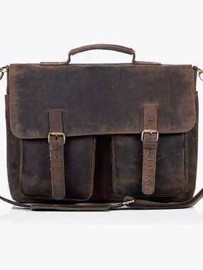 Premium buffalo Leather Men's Briefcase with padded laptop compartment